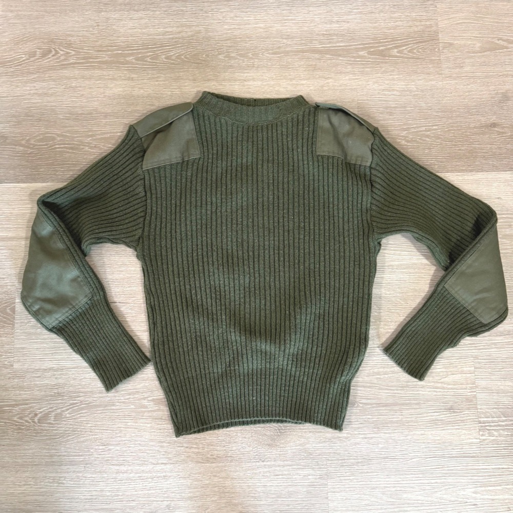 DSCP Military Wool Sweater Mens 40 Green Commando Epaulettes Elbow Patches